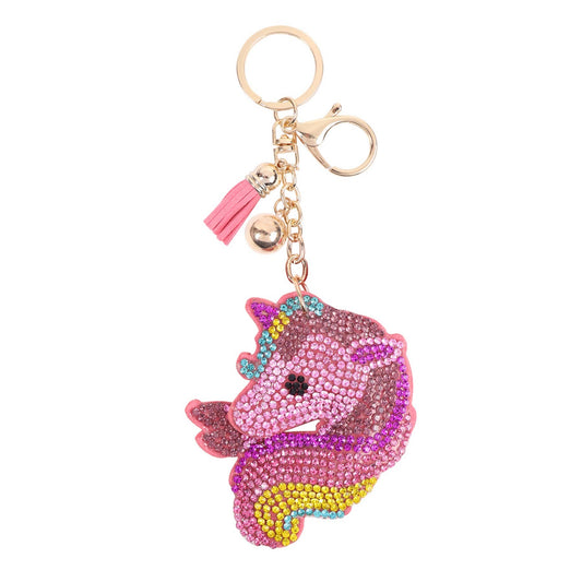 Cute Unicorn Rhinestone Tassel Keychain
