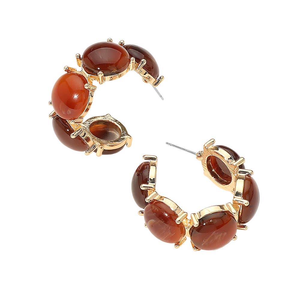 Boho Oval Resin Pebble Stone Hoop Earrings