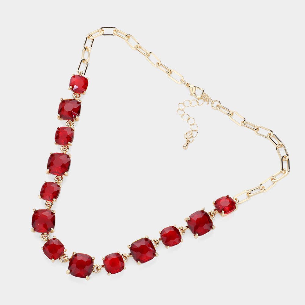 American USA Cushion Square Stone Link Evening Necklace