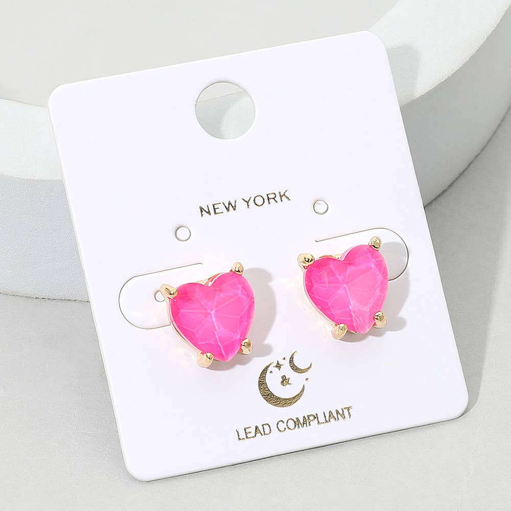 Heart Stone Cushion Stud Earrings