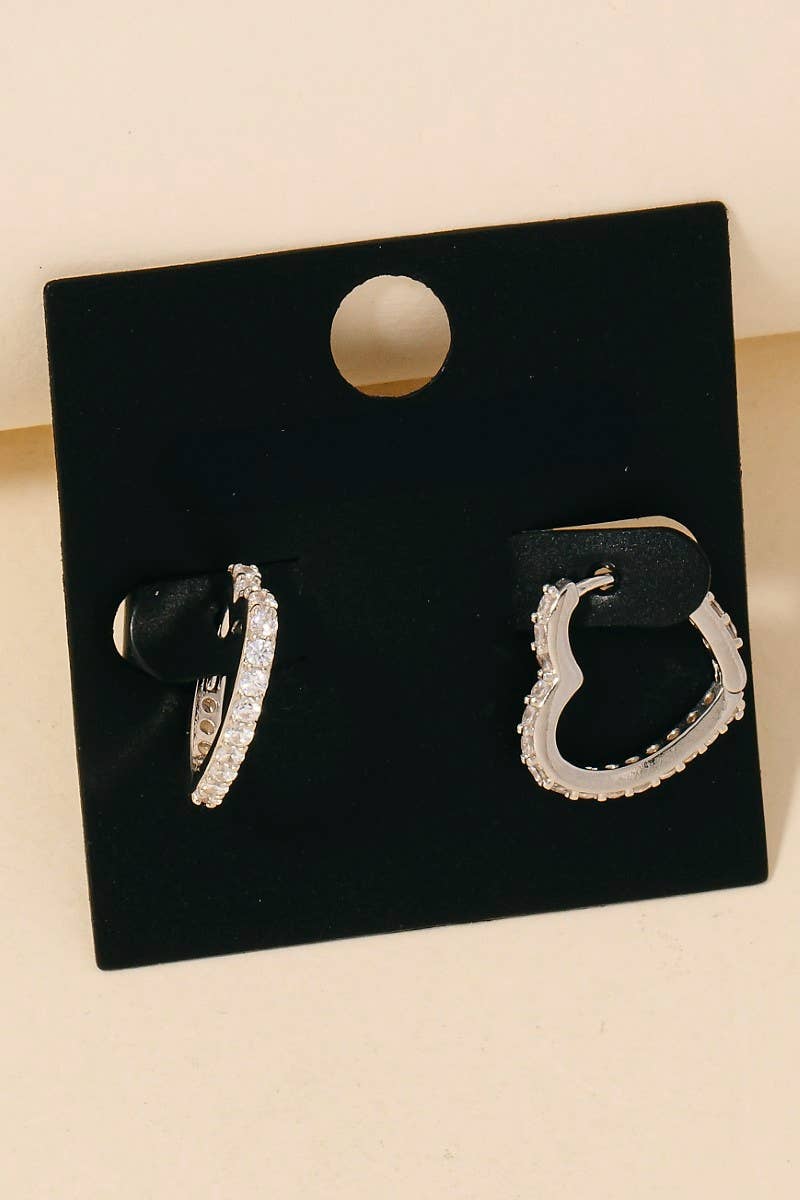 Gold Dipped Cz Heart Hinge Hoop Earrings