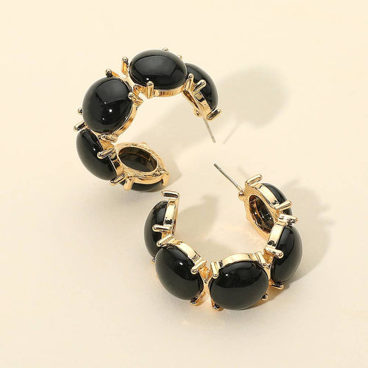 Boho Oval Resin Pebble Stone Hoop Earrings