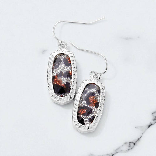 Glitter Leopard Hexagon Stone Dangle Earrings