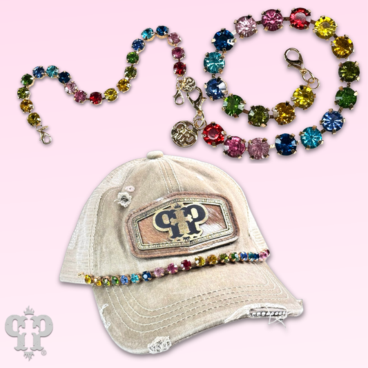 Multi-color rhinestone trucker hat chain