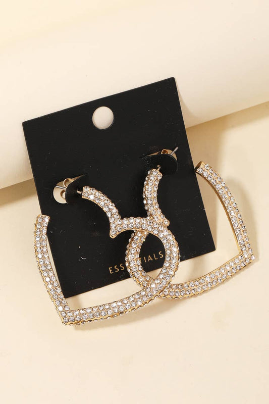 Gold Dipped Pave Heart Hoop Earrings