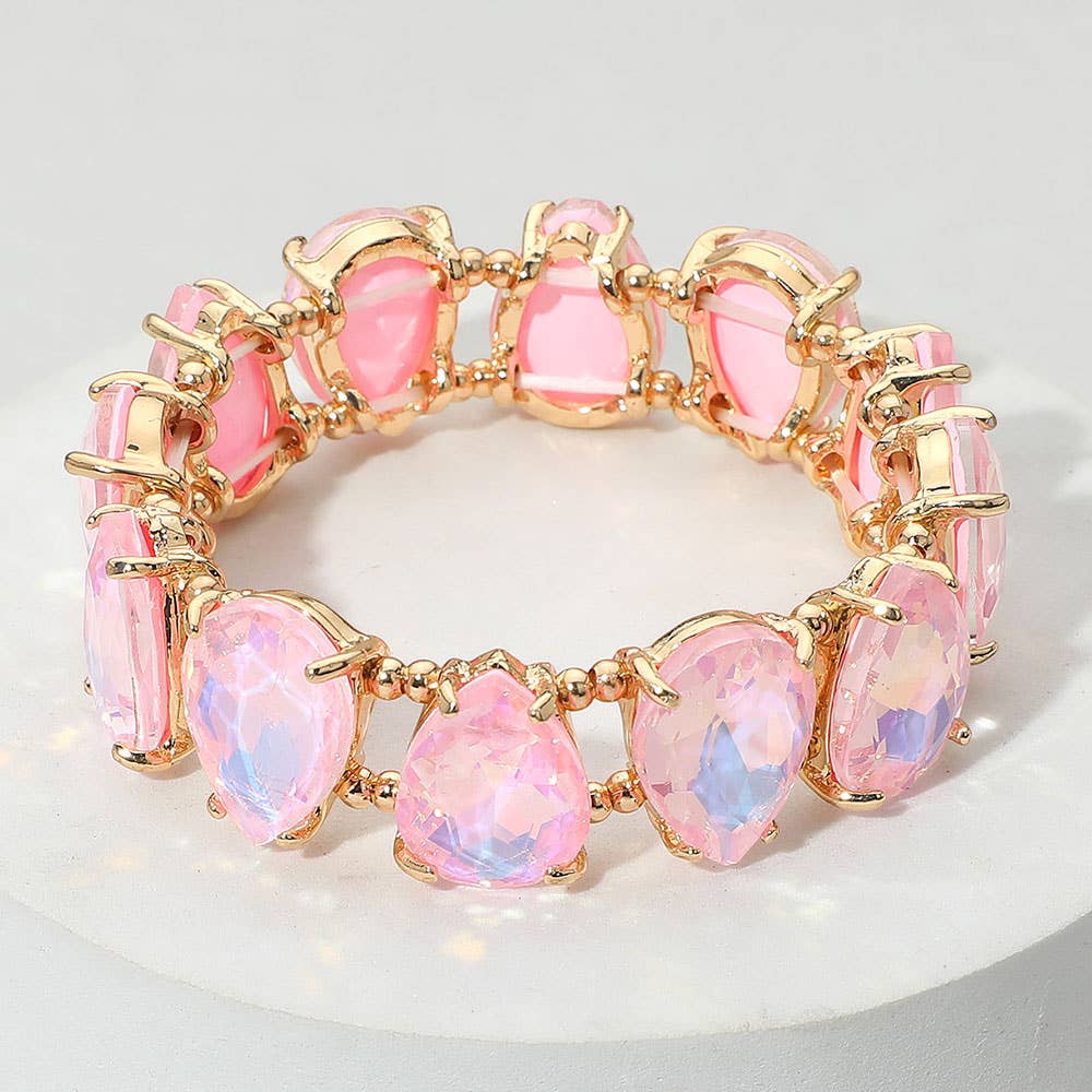 Teardrop Glass Stone Cluster Stretch Evening Bracelet