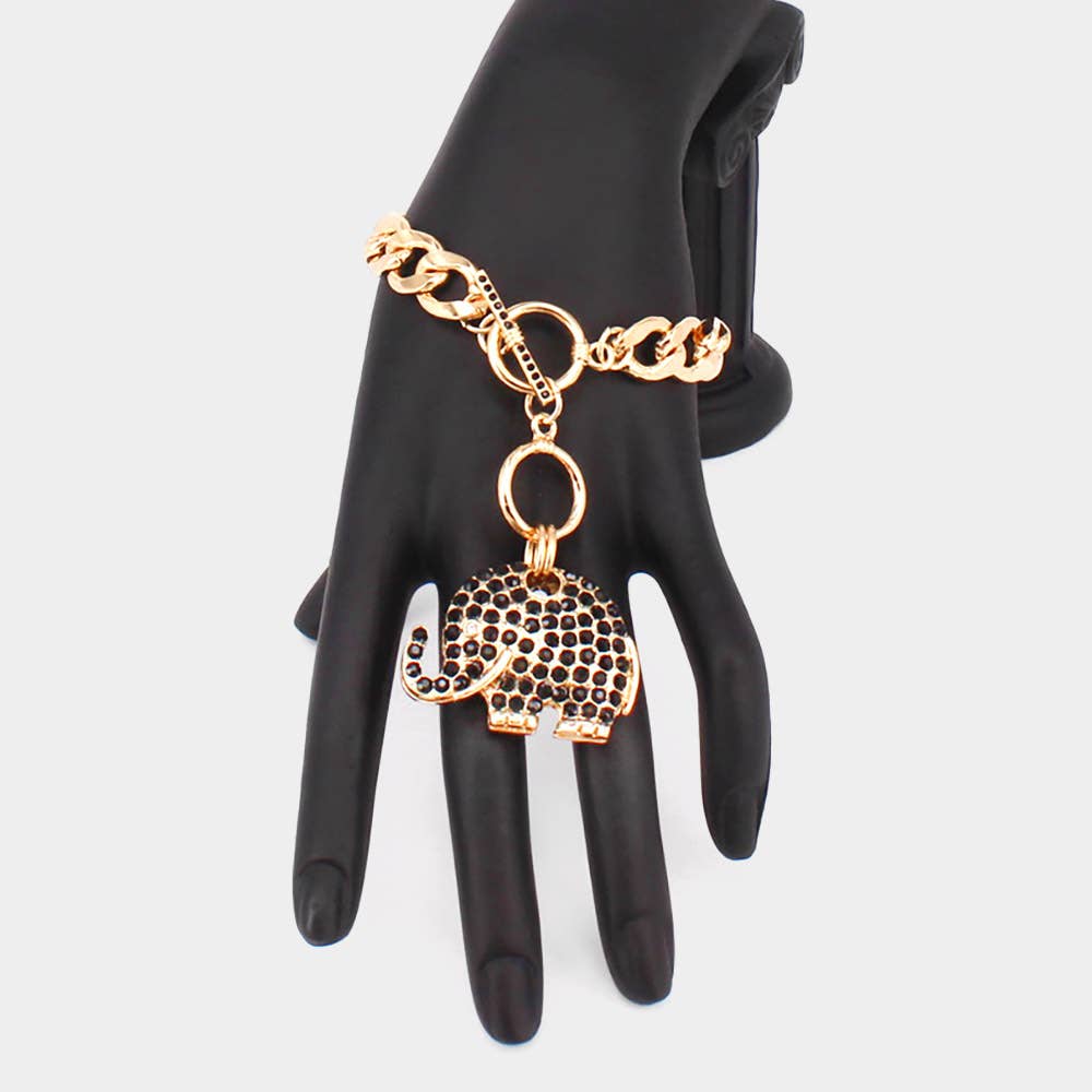 Rhinestone Crystal Elephant Toggle Bracelet