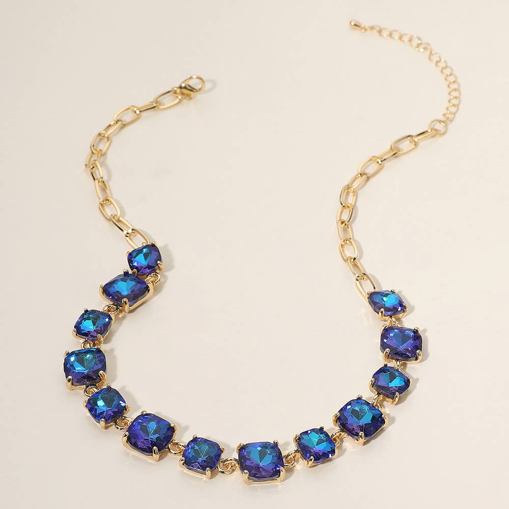 American USA Cushion Square Stone Link Evening Necklace